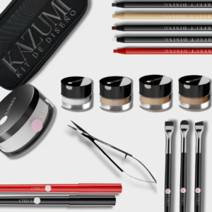 Kit Diseño Saikou - boli rojo & negro + 5 lápices + polvos selladores + 3 pinceles + tijeras + 4 correctores