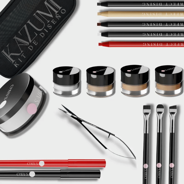 Kit Diseño Saikou - boli rojo & negro + 5 lápices + polvos selladores + 3 pinceles + tijeras + 4 correctores